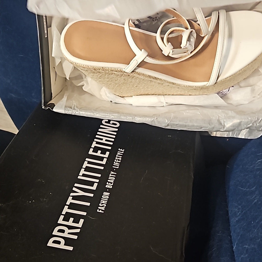 Pretty Little Thing, size 7, white espadrilles